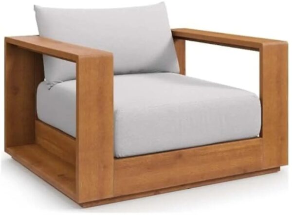 New Outdoor Wood Patio Chair Weather-Resistant Cushions Ideal as Club Chair